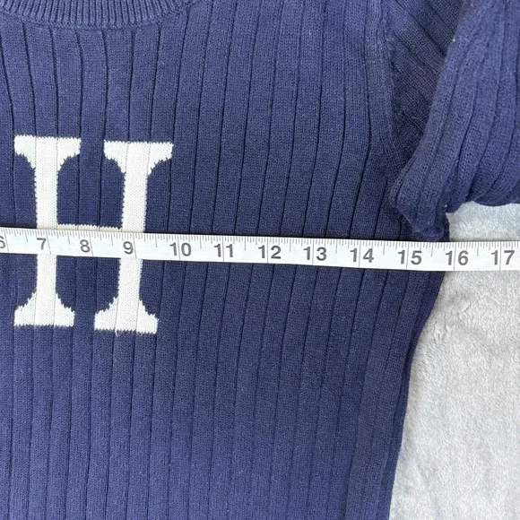 Tommy Hilfiger Womens Ribbed Knit Crewneck Sweater‎ Logo Cotton Pullover Medium - Picture 9 of 11